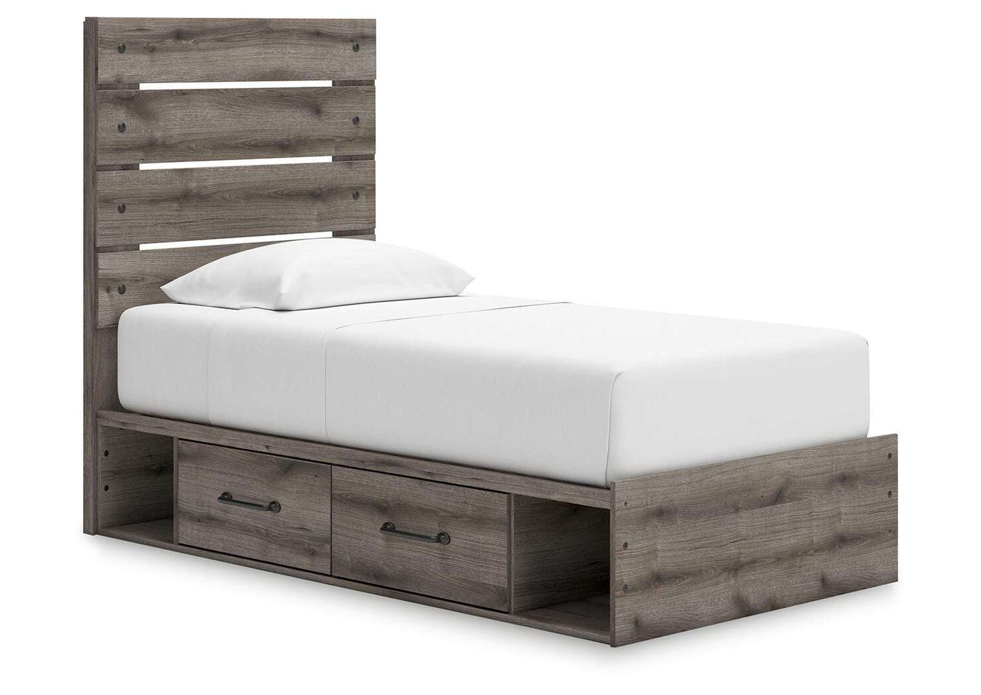 Urbanoore Twin Panel Storage Bed, Dresser, Mirror, Chest and 2 Nightstands angled view