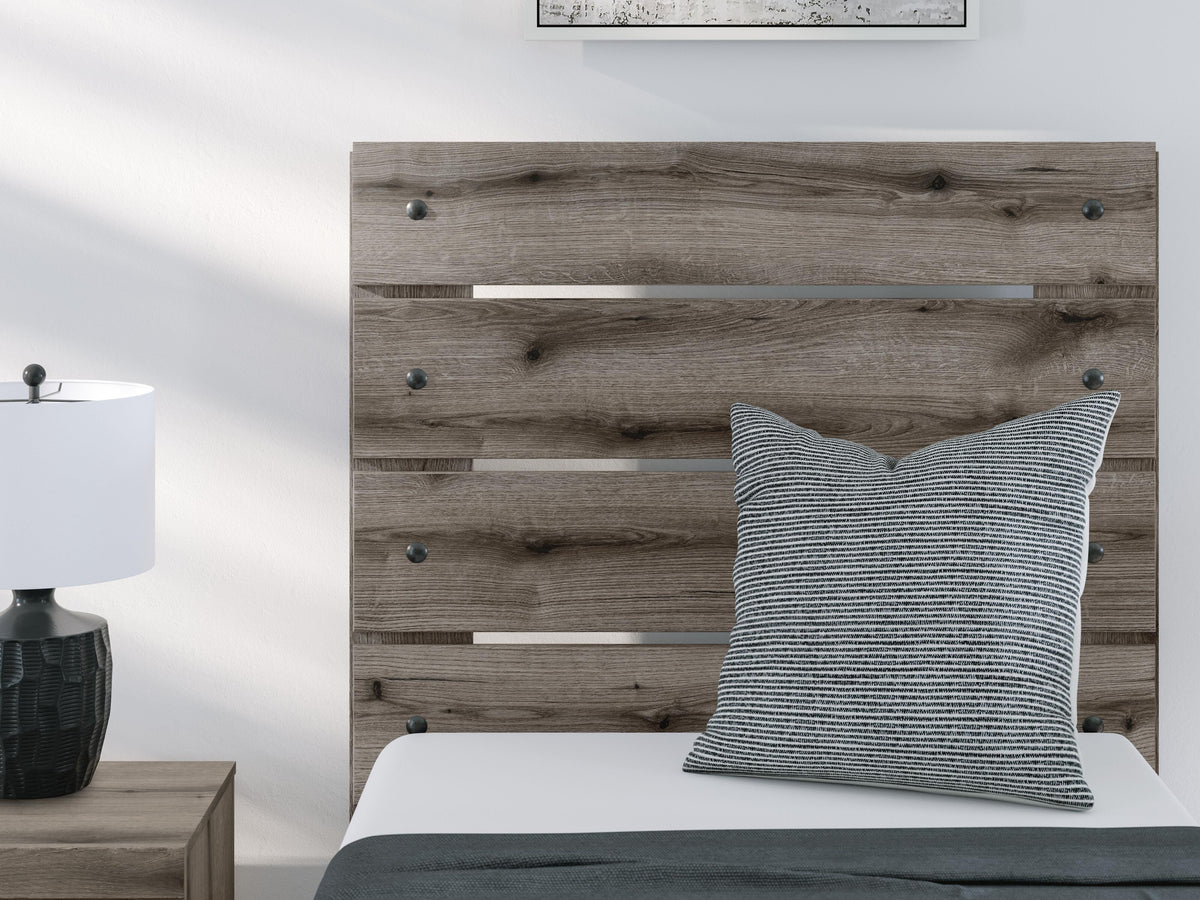 Graystorm Twin Panel Storage Bed in Brown Gray, detail view