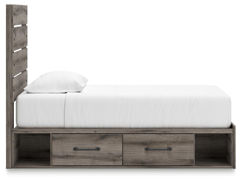 Graystorm Twin Panel Storage Bed in Brown Gray, side view