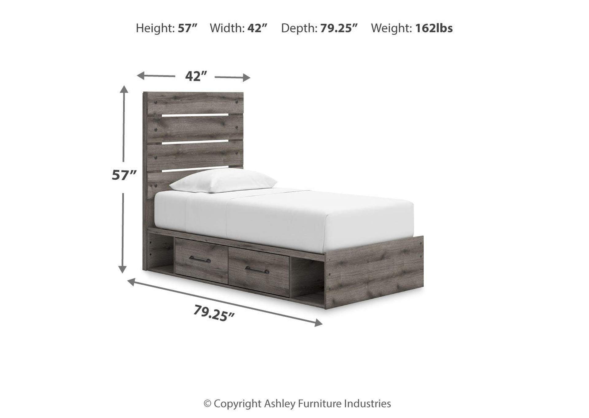 Urbanoore Twin Panel Storage Bed, Dresser, Mirror and 2 Nightstands dimensions