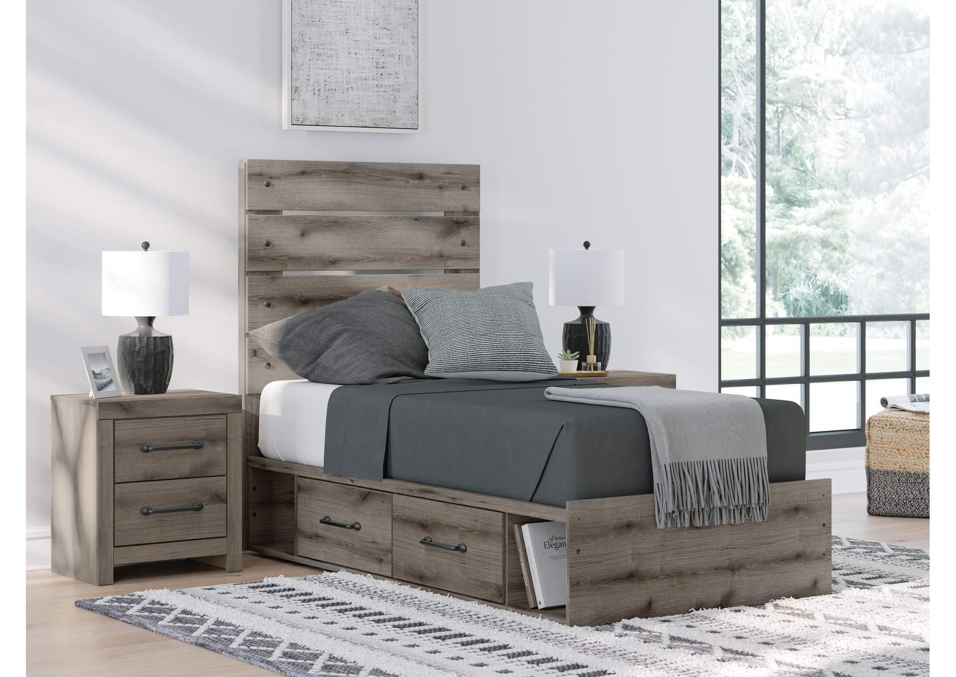 Urbanoore Twin Panel Storage Bed, Dresser, Mirror, Chest and 2 Nightstands