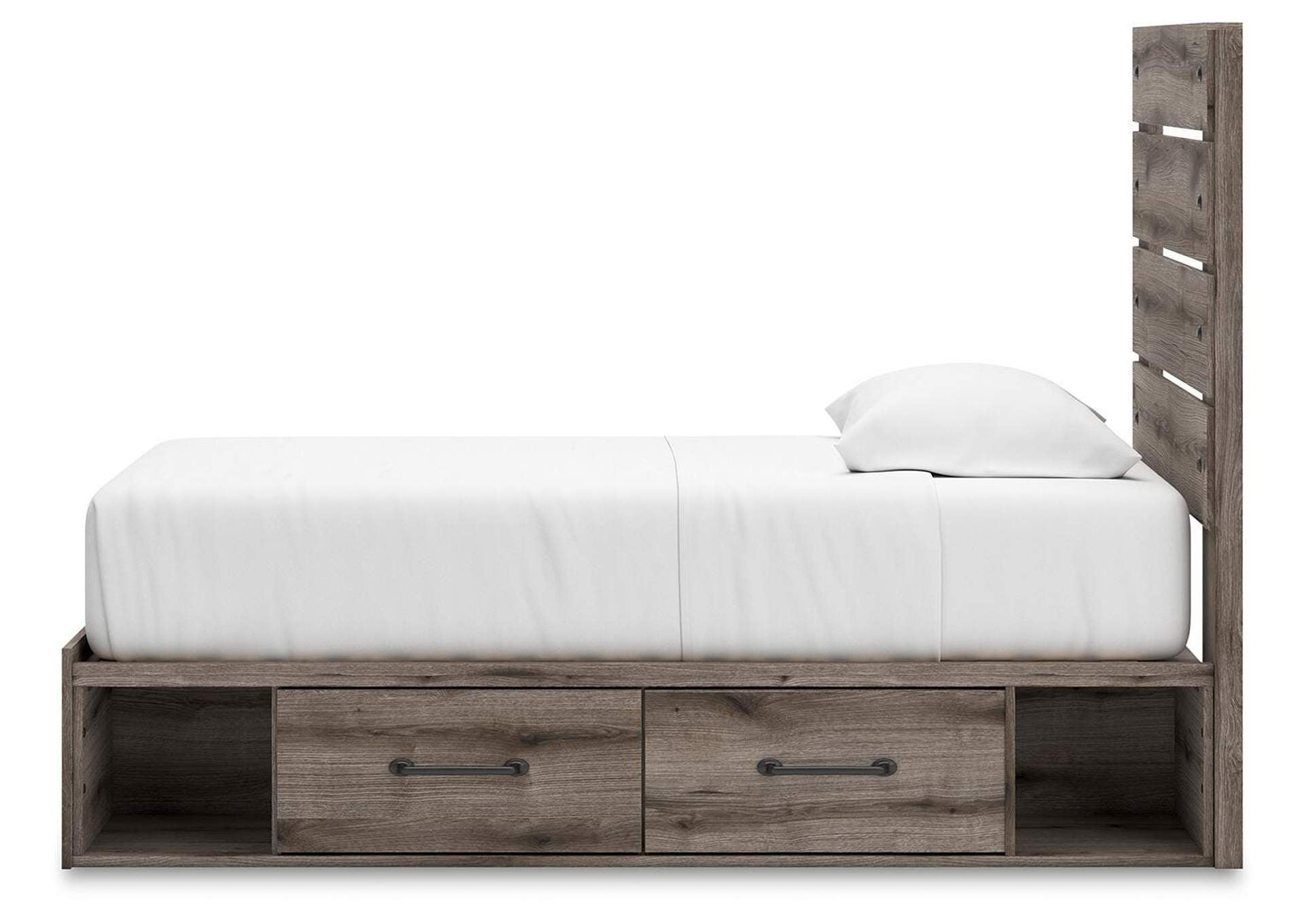 Urbanoore Twin Panel Bed with Storage and Dresser side view