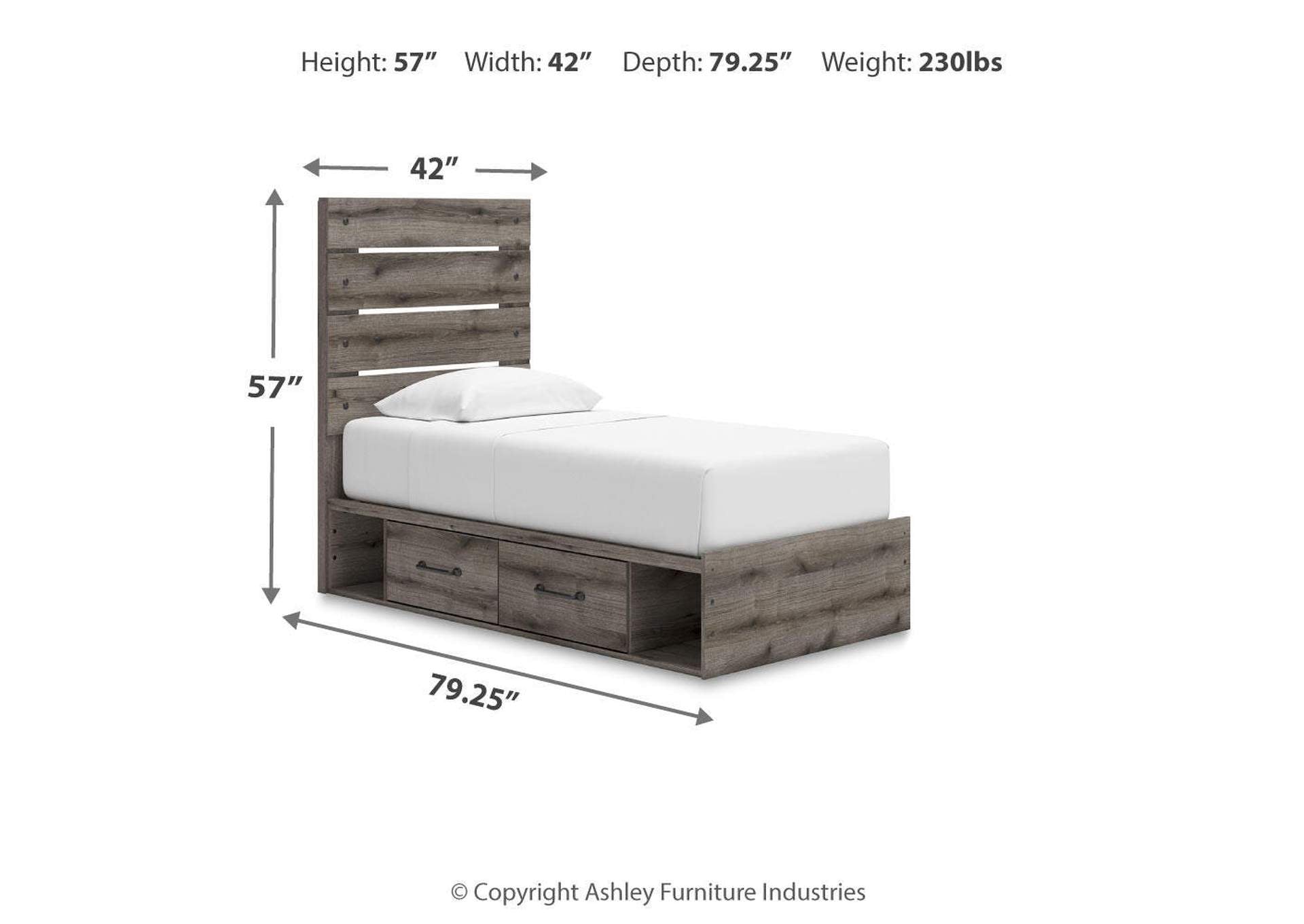 Urbanoore Twin Panel Bed with Storage, Dresser and Nightstand dimensions