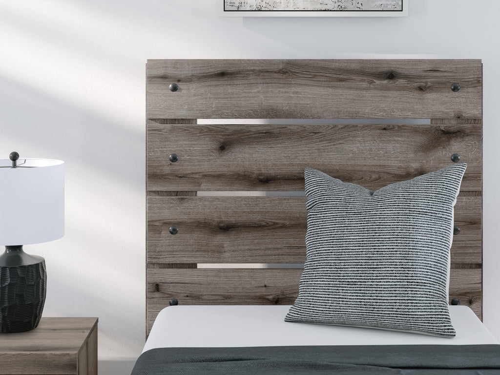 Graystorm Twin Panel Bed with Storage in Brown Gray, detail view