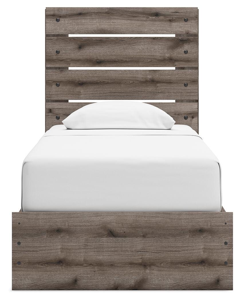 Graystorm Twin Panel Bed with Storage in Brown Gray, front view