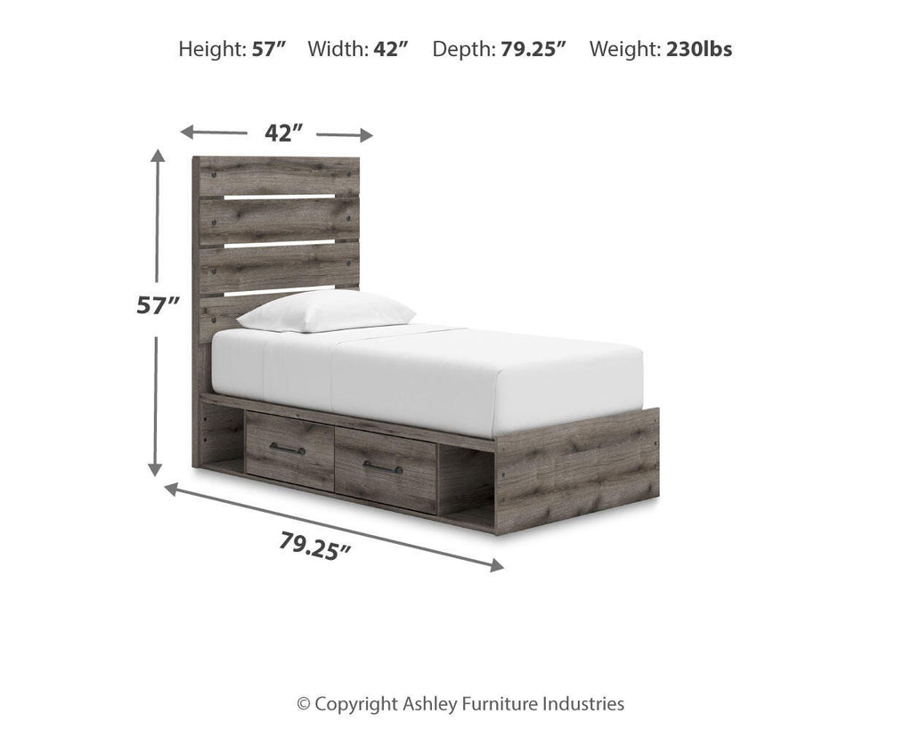 Graystorm Twin Panel Bed with Storage in Brown Gray, alternate view 4