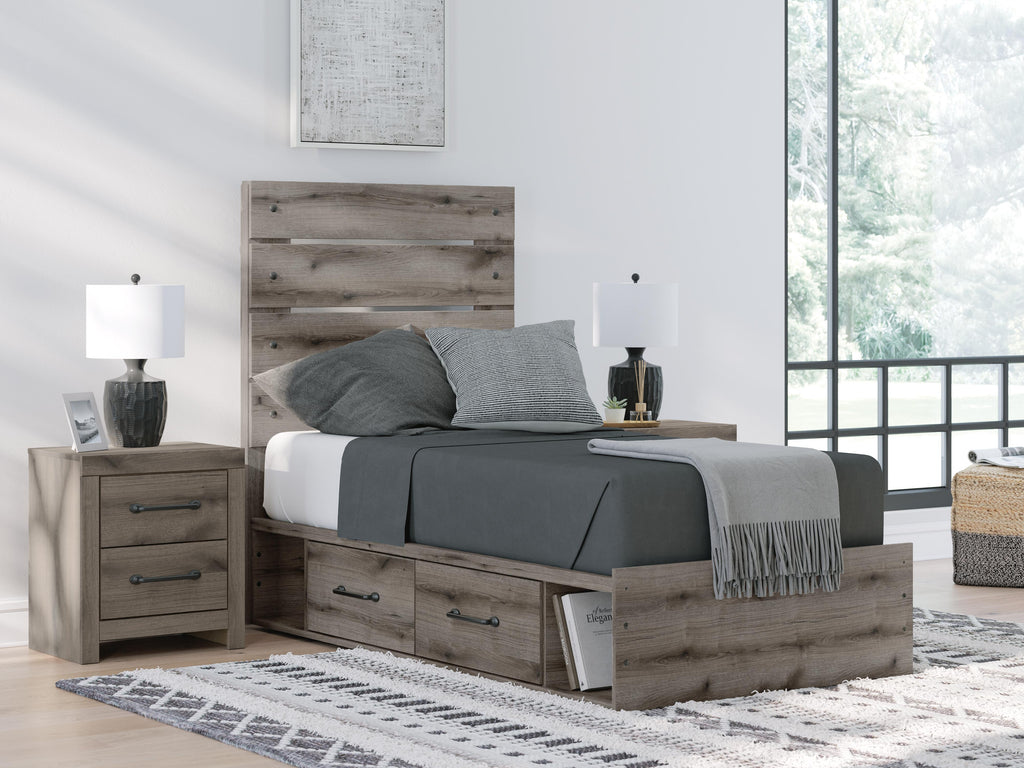 Graystorm Twin Panel Bed with Storage in Brown Gray, alternate view 2