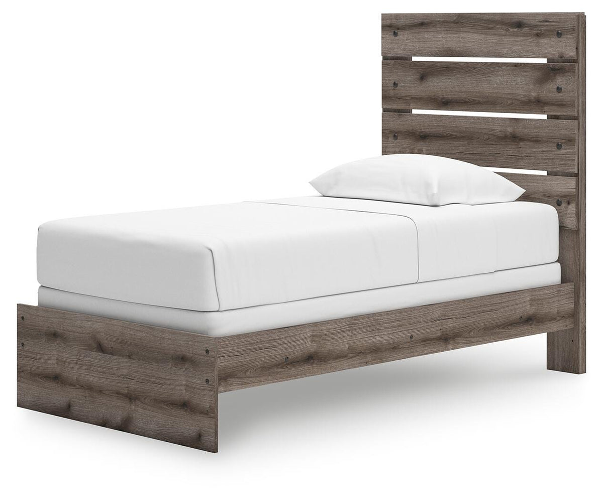 Graystorm Twin Panel Bed in Brown Gray, angle view
