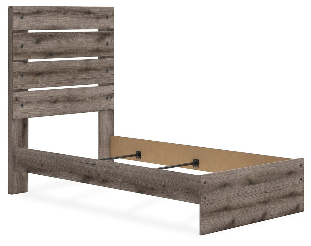 Graystorm Twin Panel Bed in Brown Gray, angle view