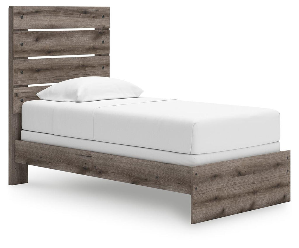 Graystorm Twin Panel Bed in Brown Gray, angle view