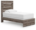 Graystorm Twin Panel Bed in Brown Gray, angle view