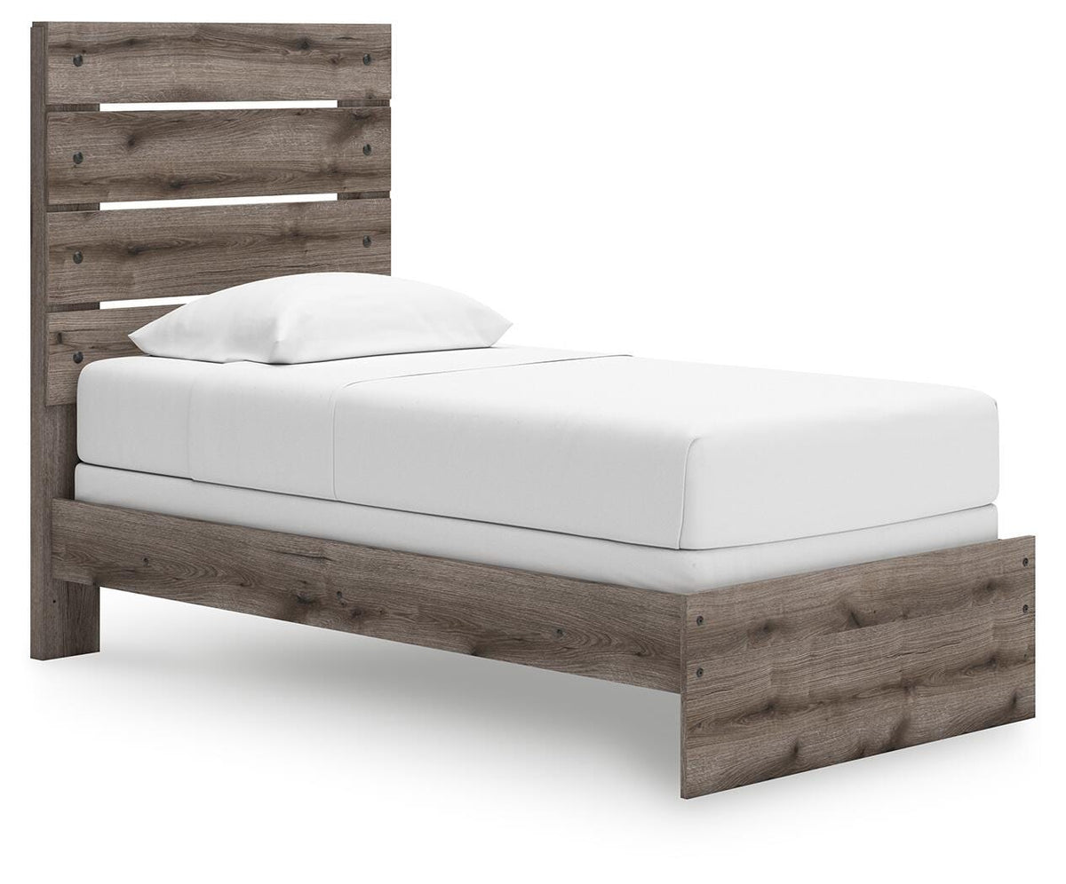 Graystorm Twin Panel Bed in Brown Gray, angle view