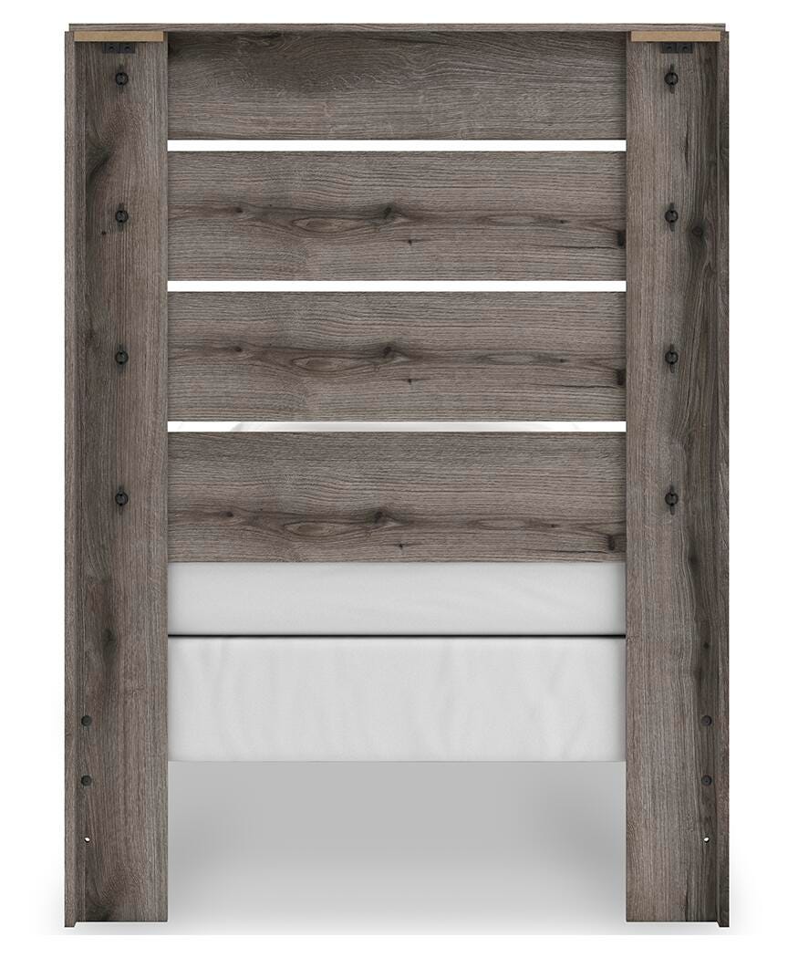 Graystorm Twin Panel Bed in Brown Gray, back view