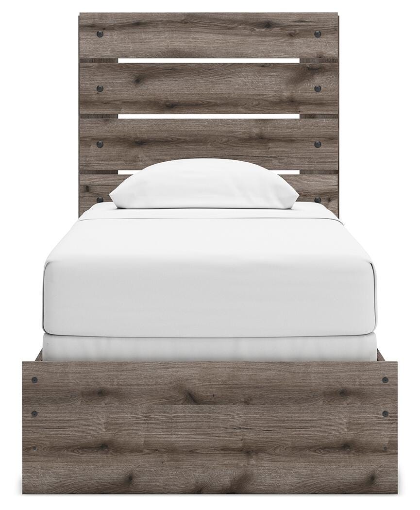 Graystorm Twin Panel Bed in Brown Gray, front view