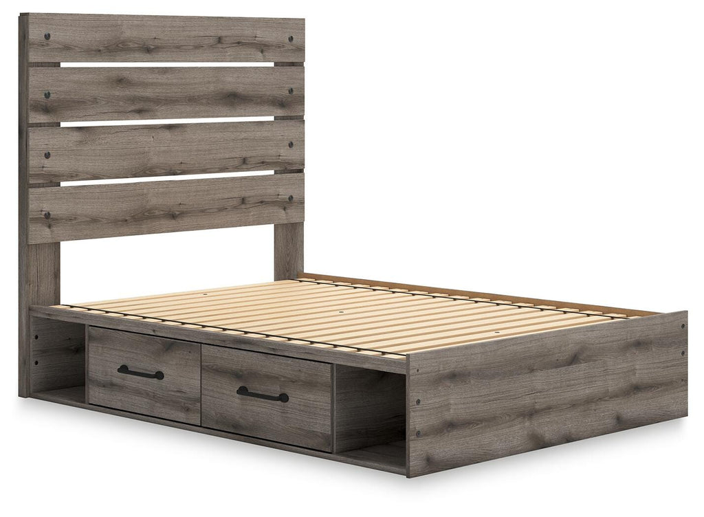 Graystorm Full Panel Storage Bed in Brown Gray, angle view