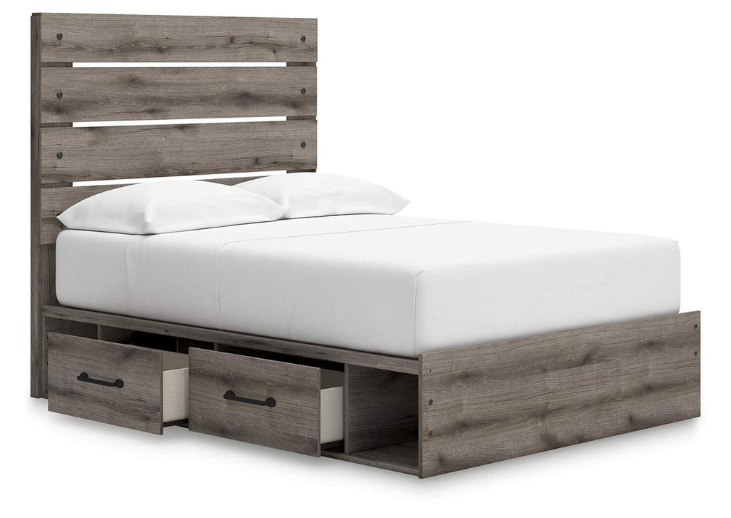 Urbanoore Full Panel Storage Bed, Dresser and Nightstand angled view