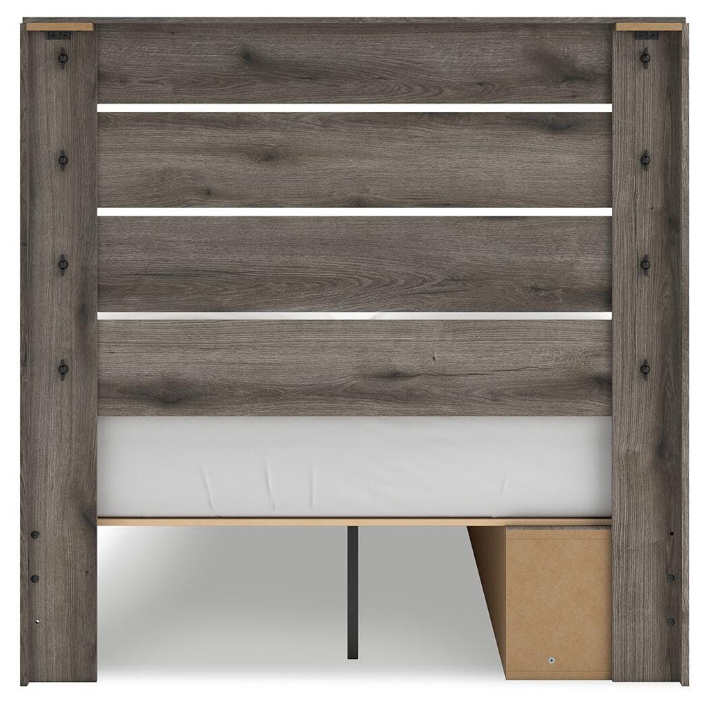 Graystorm Full Panel Storage Bed in Brown Gray, back view