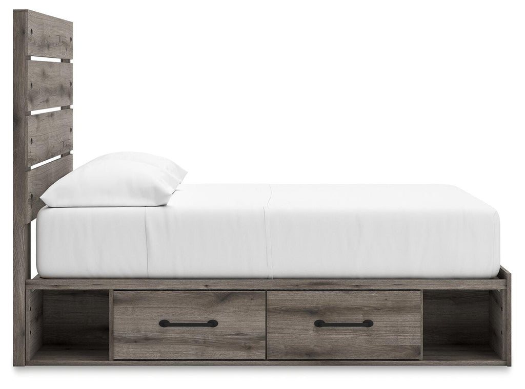Graystorm Full Panel Storage Bed in Brown Gray, side view