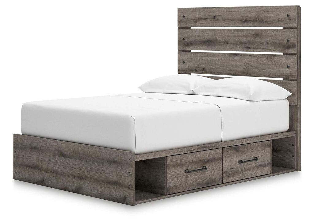 Urbanoore Full Panel Bed with Storage, Dresser, Mirror and Nightstand angled view