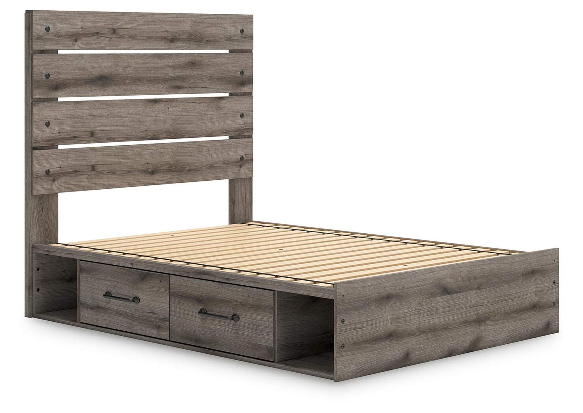 Urbanoore Full Panel Bed with Storage, Dresser and Nightstand angled view