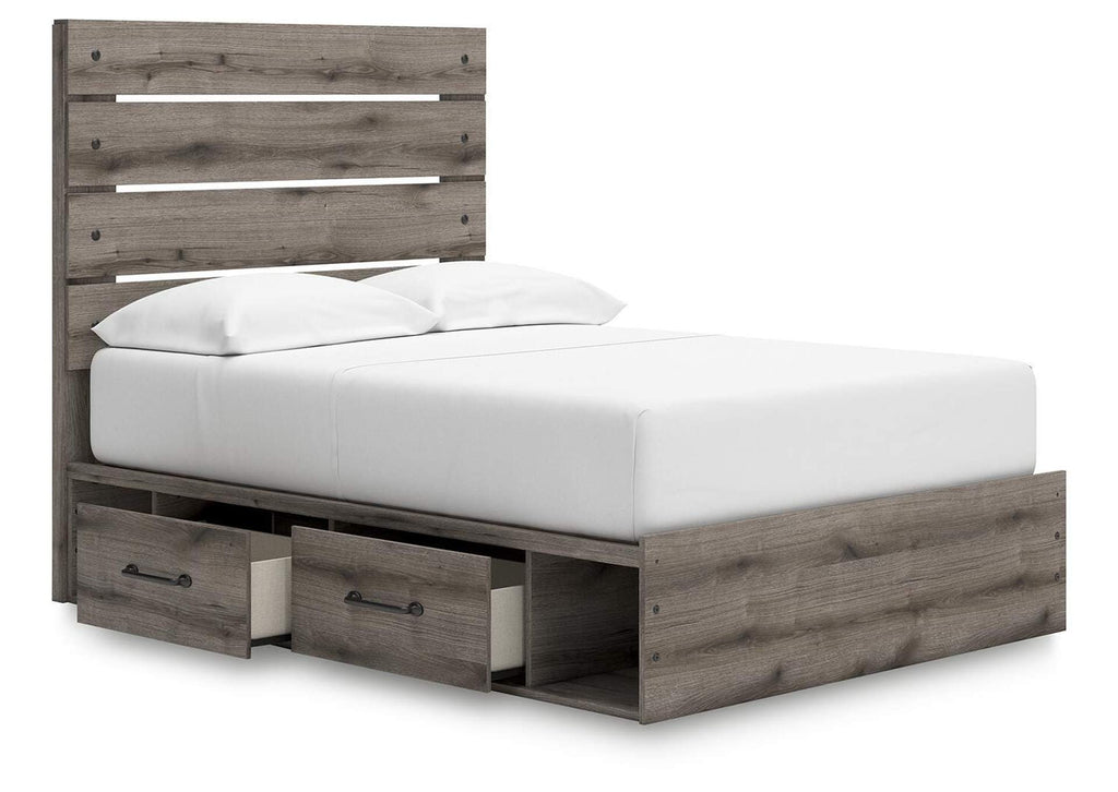 Urbanoore Full Panel Bed with Storage, Dresser, Mirror and Nightstand angled view