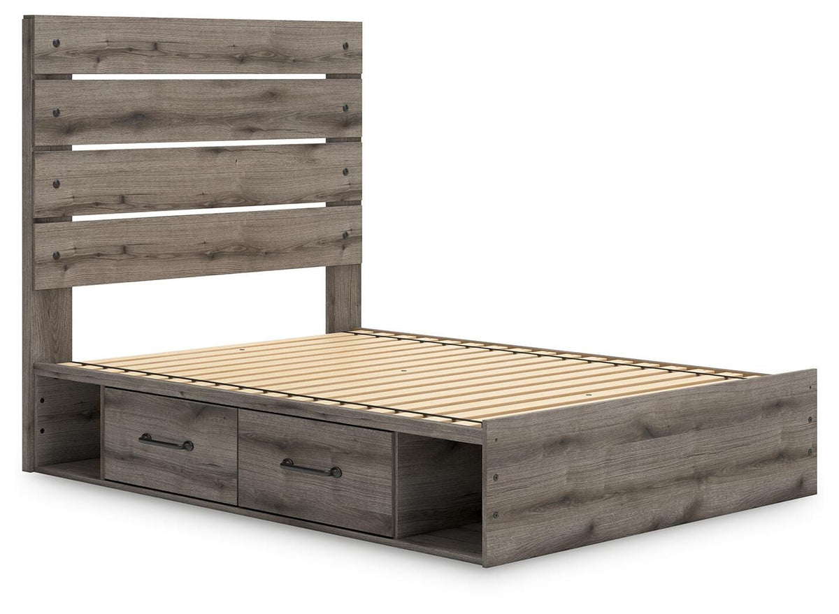Graystorm Full Panel Bed with Storage in Brown Gray, angle view