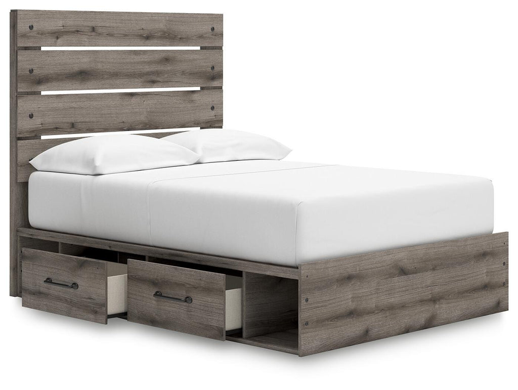 Graystorm Full Panel Bed with Storage in Brown Gray, open view