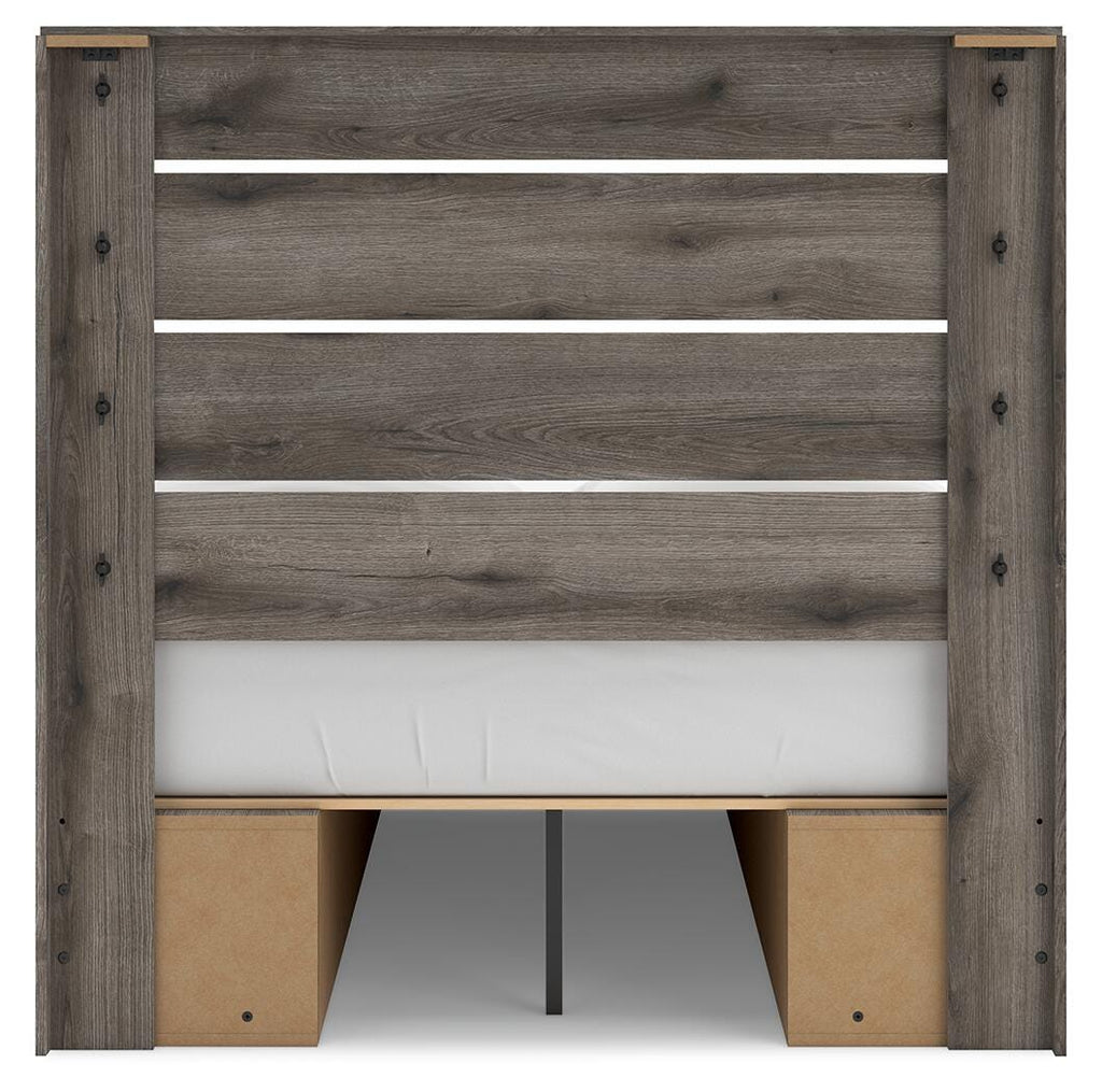 Graystorm Full Panel Bed with Storage in Brown Gray, back view