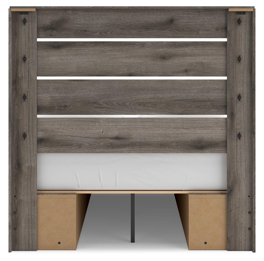 Graystorm Full Panel Bed with Storage in Brown Gray, back view