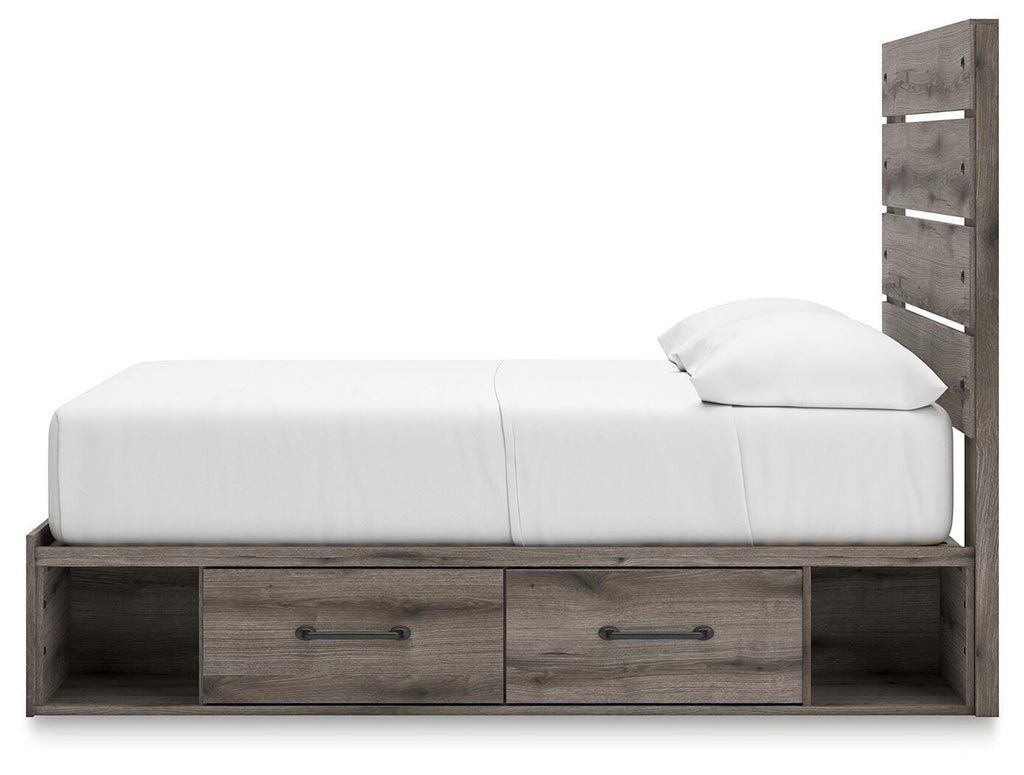 Graystorm Full Panel Bed with Storage in Brown Gray, alternate side view