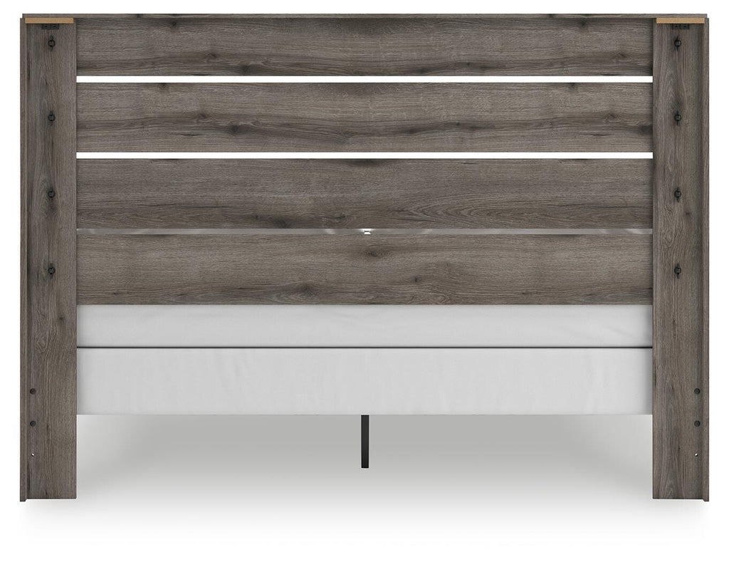 Graystorm King Panel Bed in Brown Gray, back view