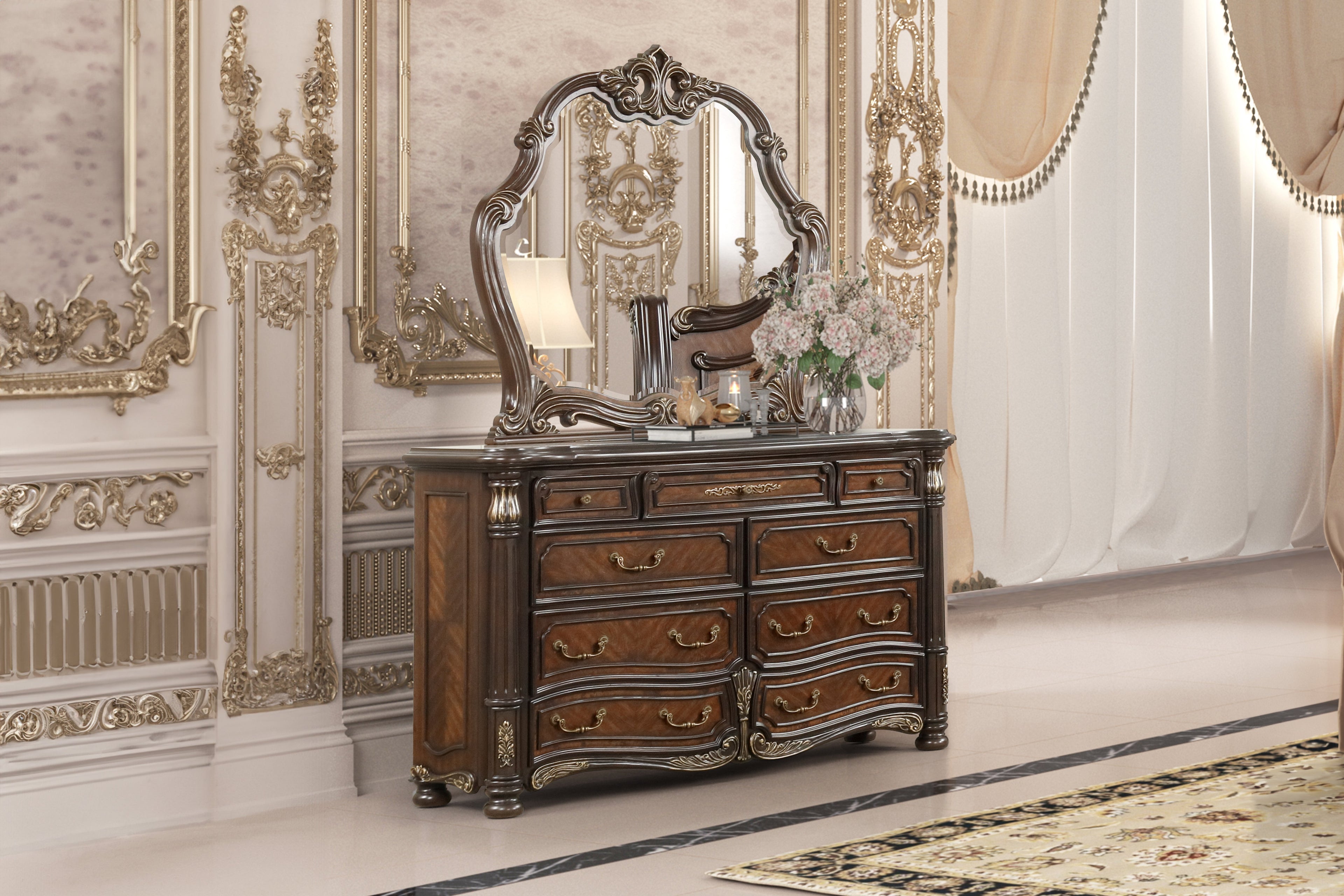 Bella Notte Dresser Mirror- Mahogany Brown