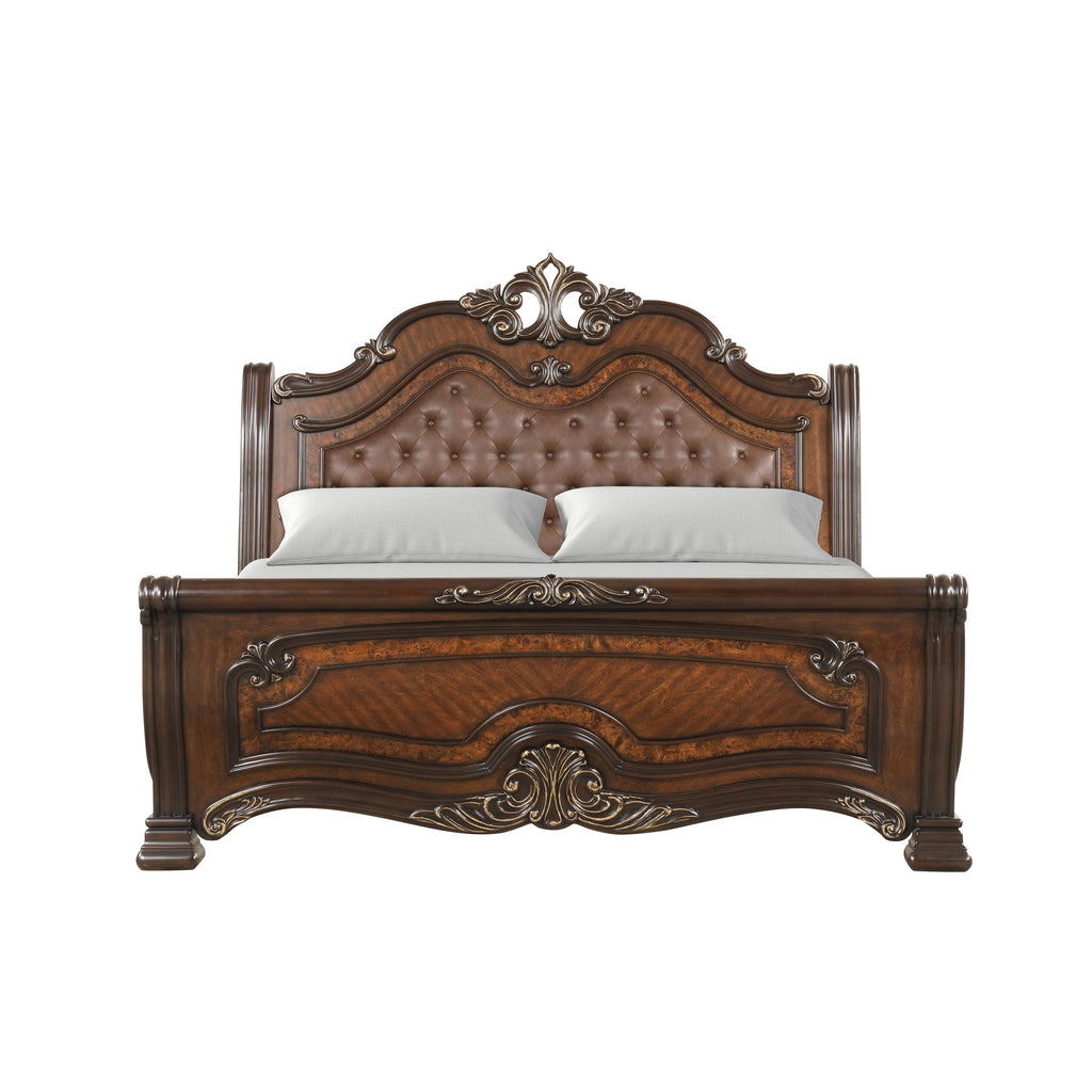 Bella Notte 5''0" Padded Sleigh Queen Bed - Mahogany Brown