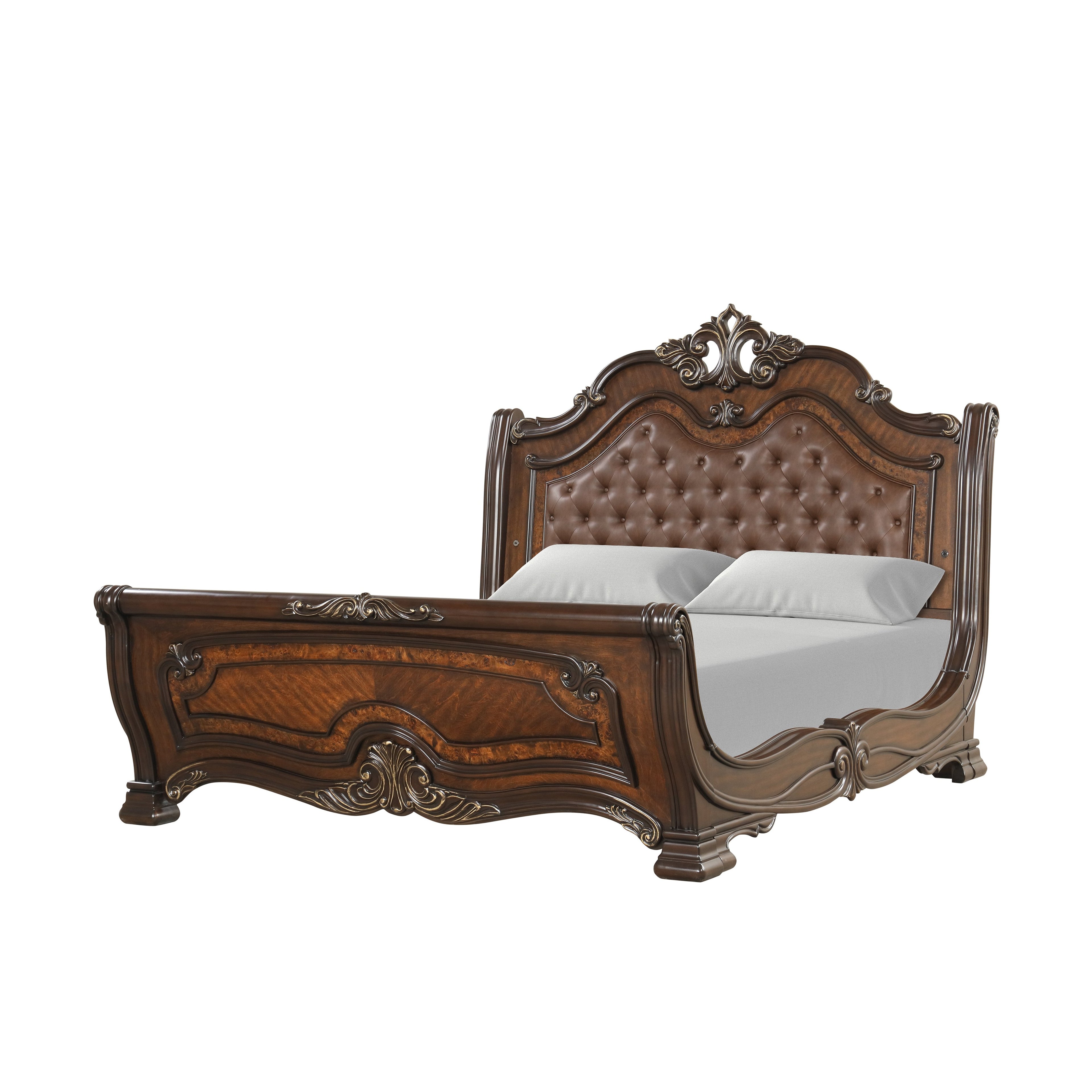 Bella Notte 5''0" Padded Sleigh Queen Bed - Mahogany Brown