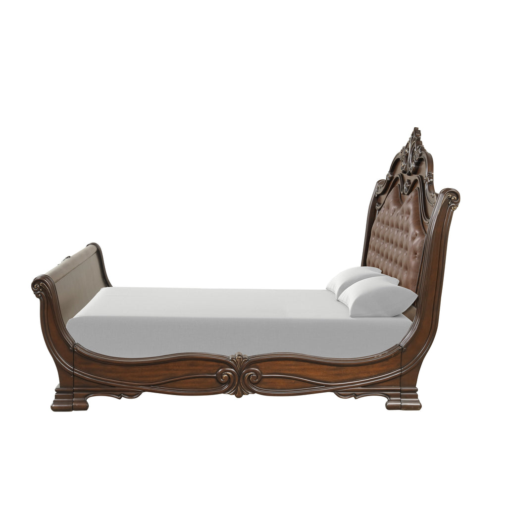 Bella Notte 5''0" Padded Sleigh Queen Bed - Mahogany Brown