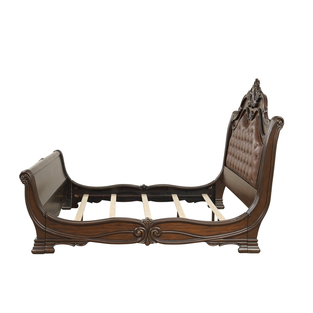 Bella Notte 5''0" Padded Sleigh Queen Bed - Mahogany Brown