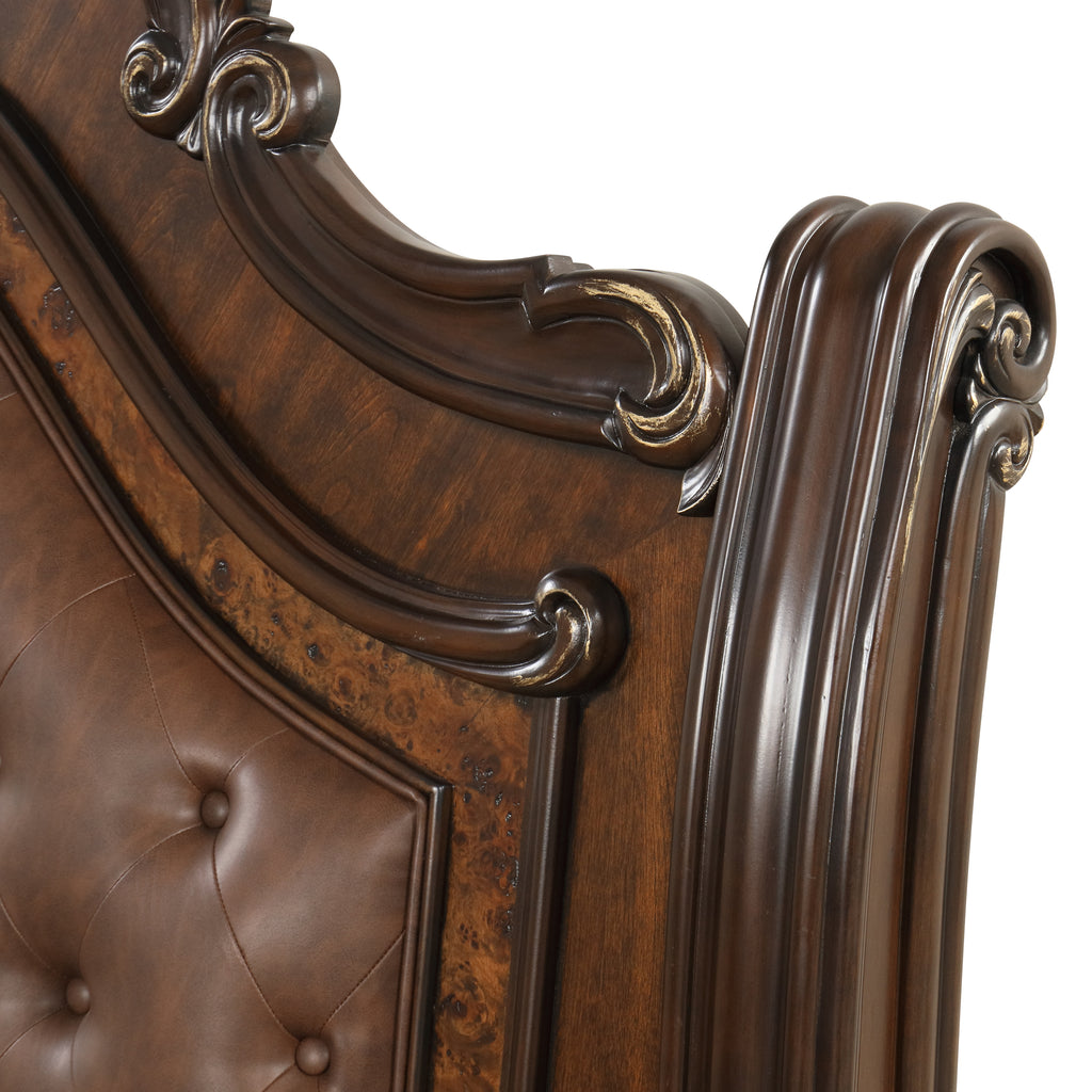 Bella Notte 5''0" Padded Sleigh Queen Bed - Mahogany Brown