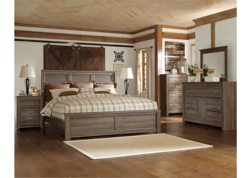 Juararo King/California King Panel Headboard Bed with Mirrored Dresser