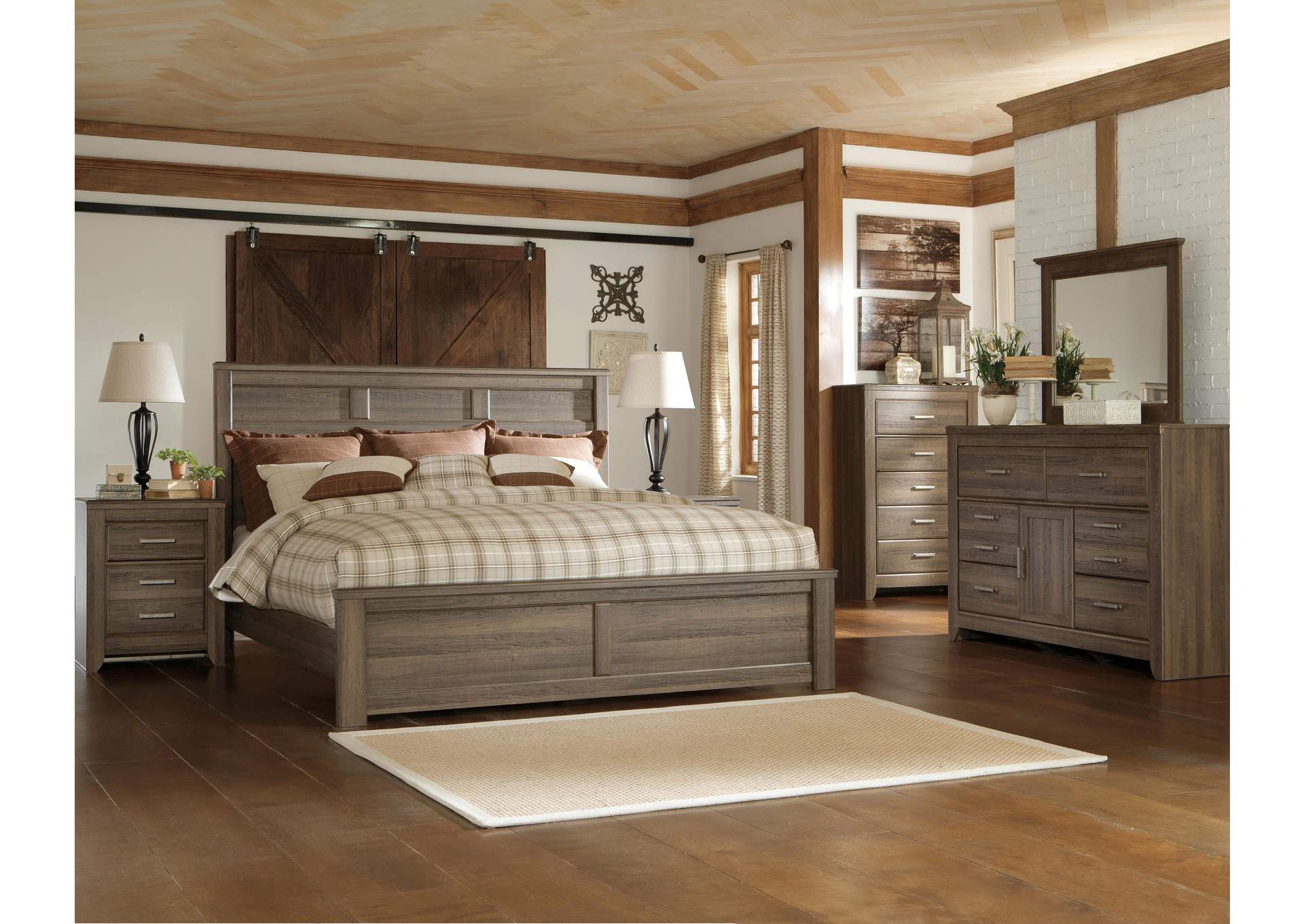Juararo King/California King Panel Headboard Bed with Mirrored Dresser