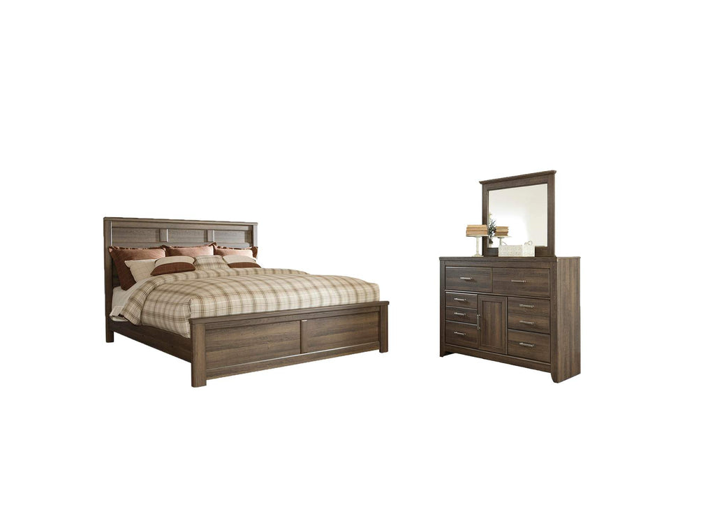 Juararo Queen Panel Bed with Mirrored Dresser