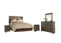 Juararo Queen Panel Headboard Bed with Mirrored Dresser and 2 Nightstands