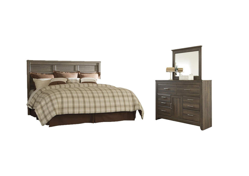 Juararo King/California King Panel Headboard Bed with Mirrored Dresser