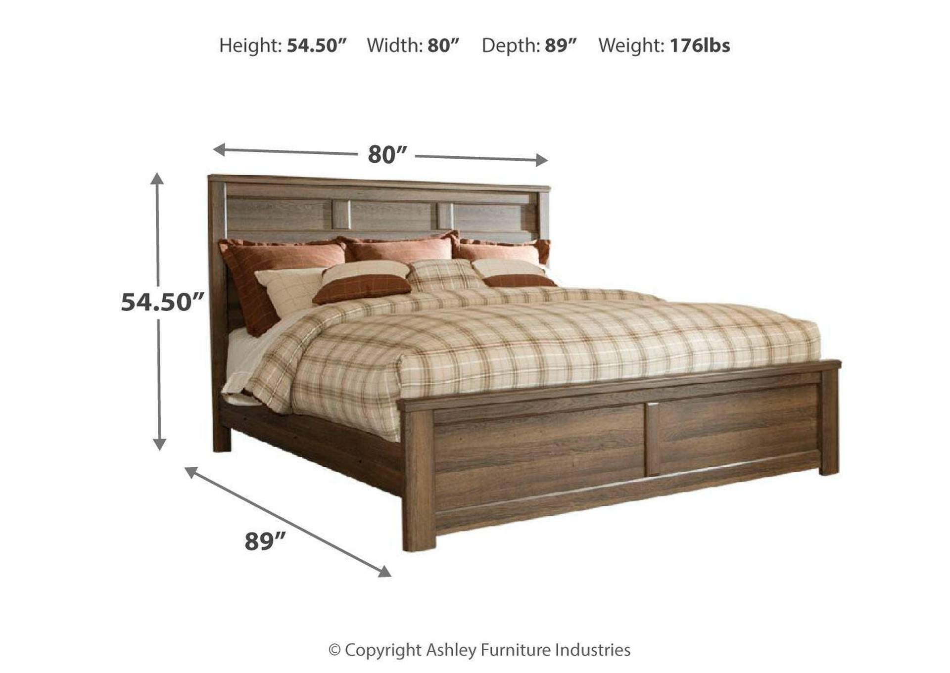 Juararo King Panel Bed with Mirrored Dresser and Chest dimensions