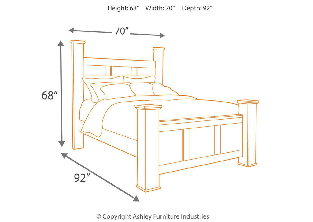 Juararo Queen Poster Bed with Mirrored Dresser dimensions