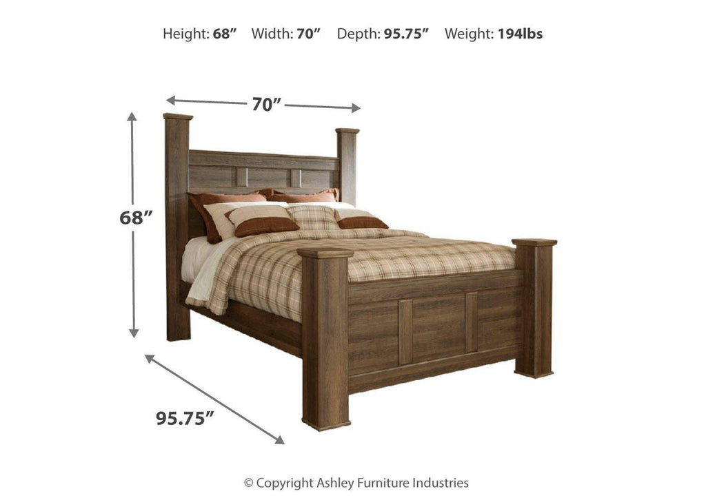 Juararo Queen Poster Bed with Mirrored Dresser and Chest dimensions