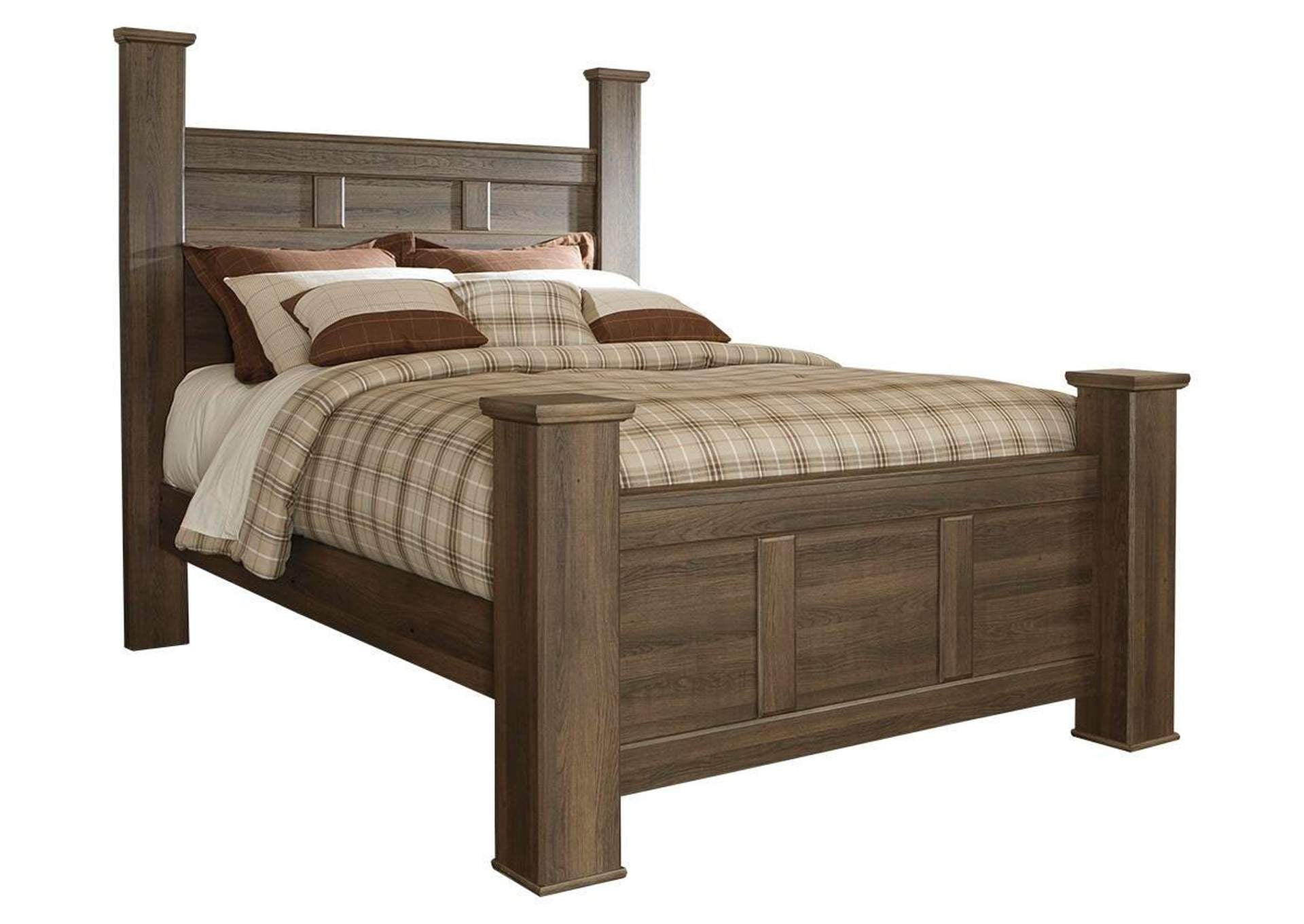 Juararo Queen Poster Bed with Mirrored Dresser and Chest