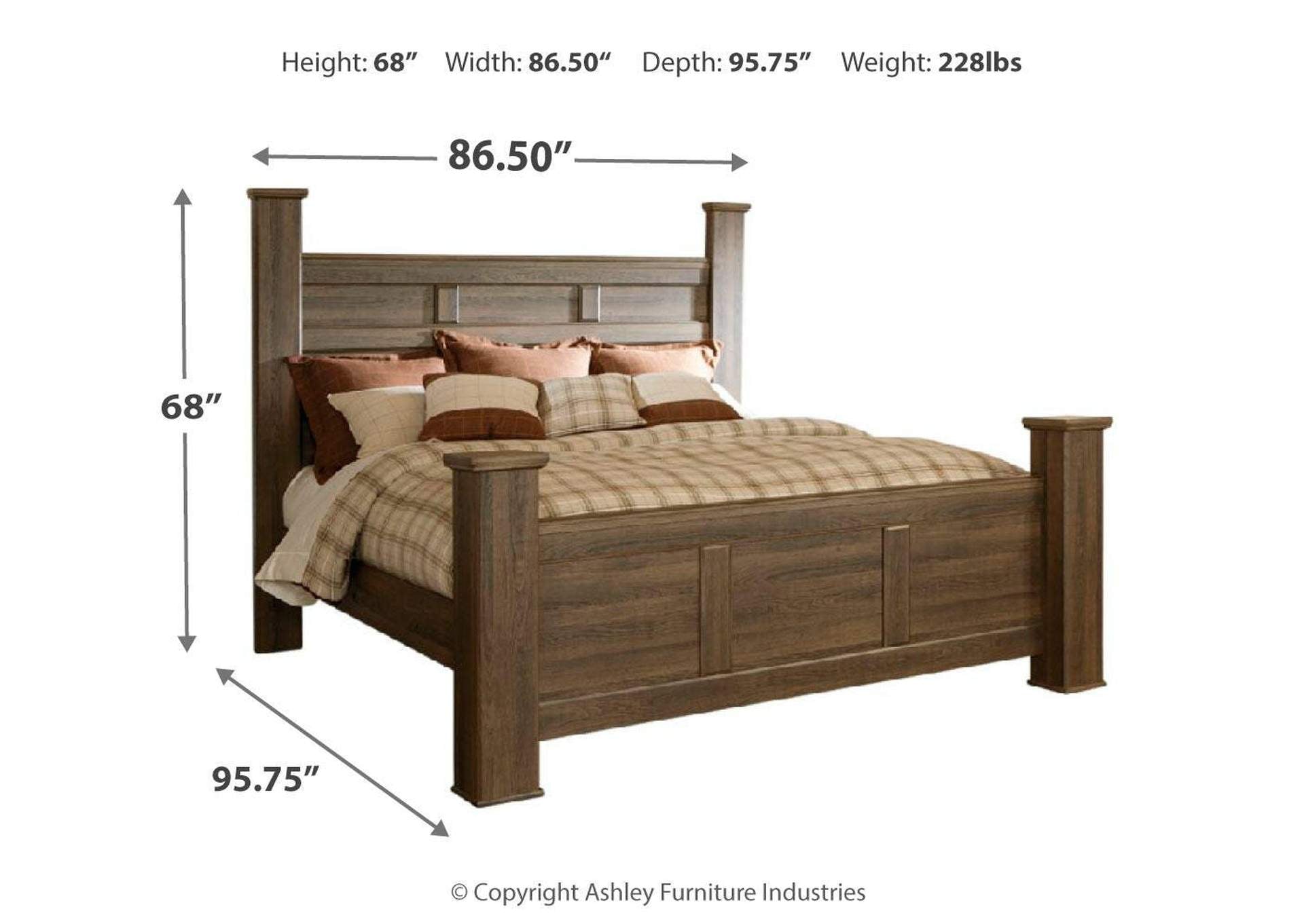 Juararo King Poster Bed with Mirrored Dresser, Chest and 2 Nightstands dimensions