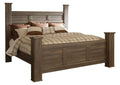 Juararo California King Poster Bed with Mirrored Dresser