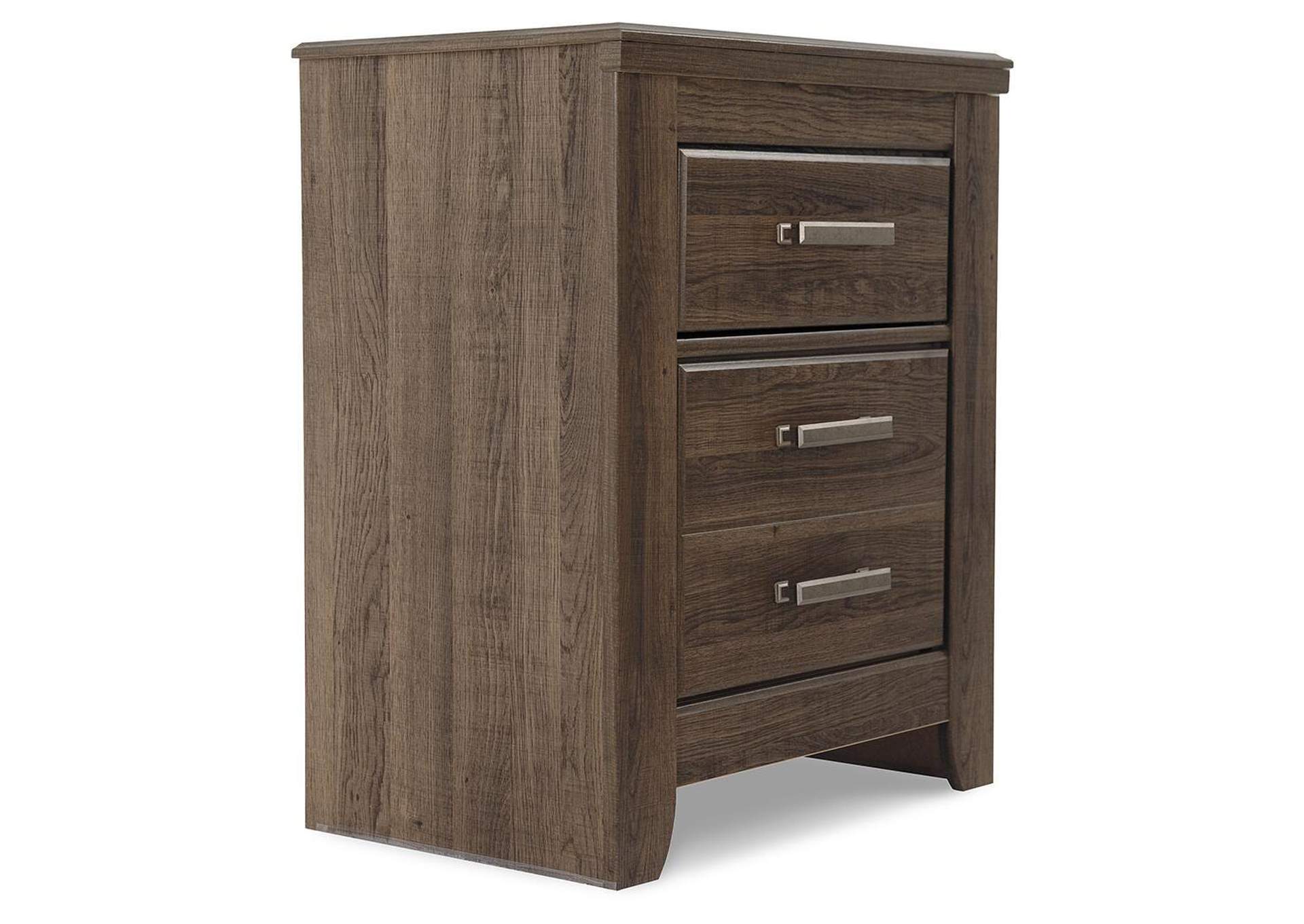 Juararo King Poster Bed with Mirrored Dresser and Nightstand angled view