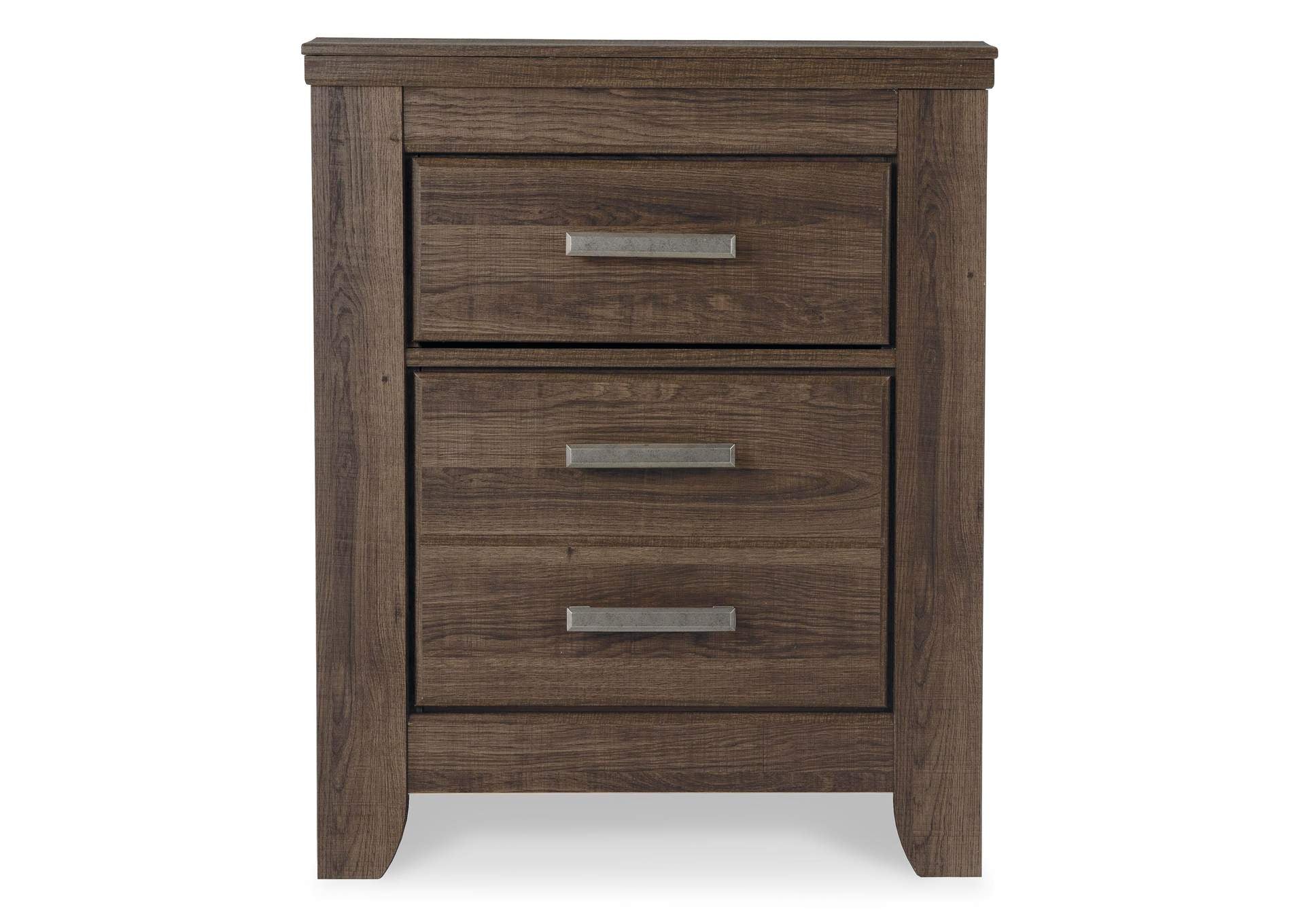 Juararo California King Panel Bed with Mirrored Dresser, Chest and Nightstand front view
